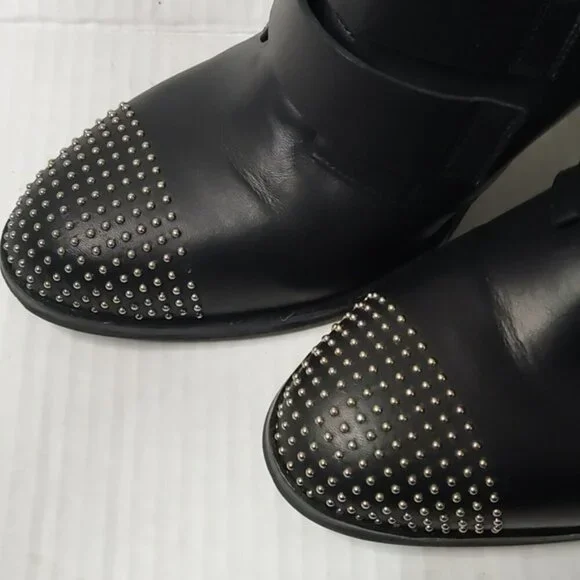 L'Intervalle Black Leather Strap Studded Heeled Boots sz 40 - Picture 7 of 15